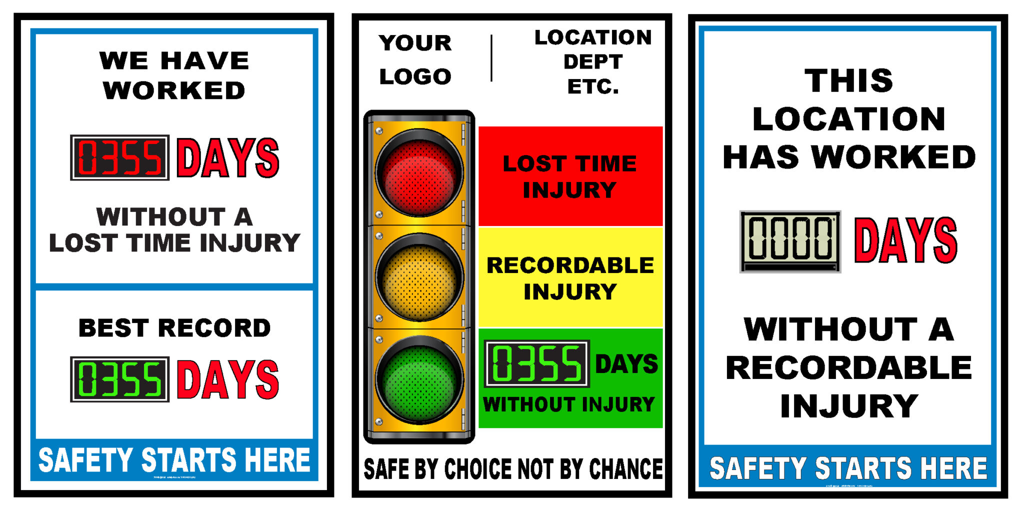Custom Safety Scoreboards including Safety Stoplight Scoreboard | Track Days Without Incident | Safety Star
